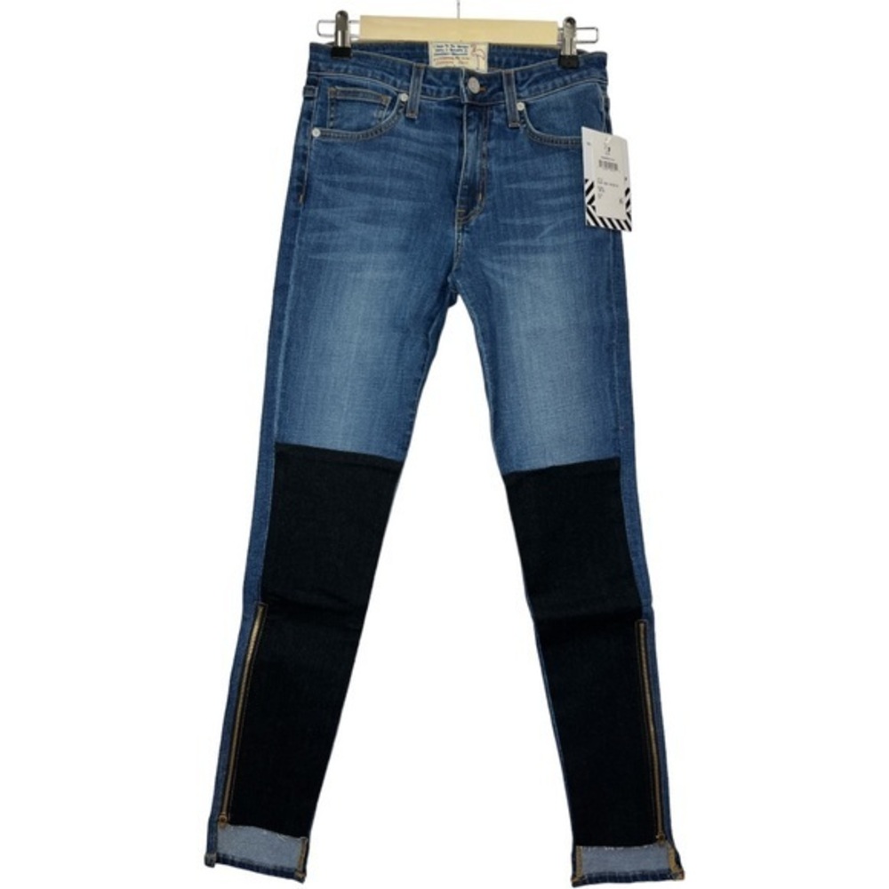 FREE PEOPLE x SANDRINE ROSE INDIGO BLACK PATCH SIDE ZIPPER SKINNY JEAN NWT SZ 25